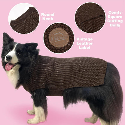 Dog Sweater with Leash Hole Warm Pullover with Reflective Yarn for Small and Medium Dogs Male Soft Knit Pullover Boy Dog Coats Cozy Lightweight Thick Sweater,Khaki,Medium