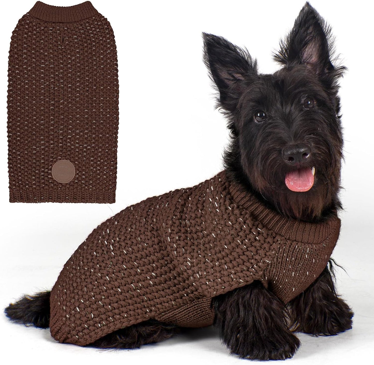 Dog Sweater with Leash Hole Warm Pullover with Reflective Yarn for Small and Medium Dogs Male Soft Knit Pullover Boy Dog Coats Cozy Lightweight Thick Sweater,Khaki,Medium