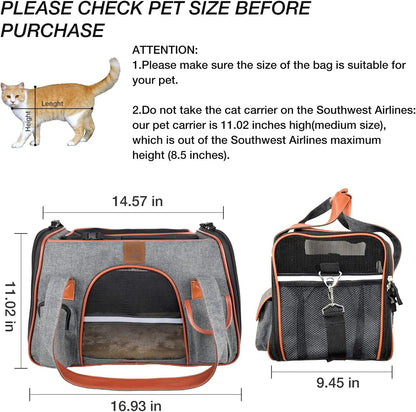 Pet Carrier for Cats and Small Dogs - Airline Approved Soft Sided, Ventilated Travel Carrier, Car Seat Safe