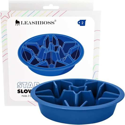 Slow Feeder Dog Bowls - 2 Cup, Puzzle Dog Food Bowl with Feeder Holes, Fits into Elevated Pet Feeders, Slow Eating for Large, Medium & Small Sized Breeds, Blue