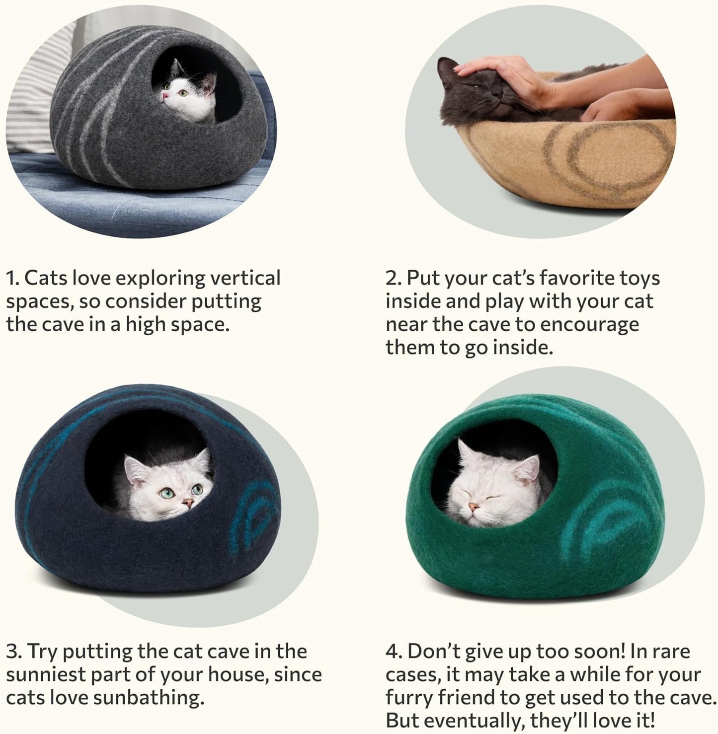 Premium Felt Cat Bed Cave - Handmade 100% Merino Wool Bed for Cats and Kittens, Cat (Large, Slate Grey)