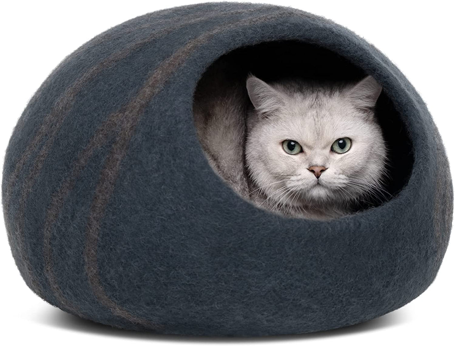Premium Felt Cat Bed Cave - Handmade 100% Merino Wool Bed for Cats and Kittens, Cat (Large, Slate Grey)