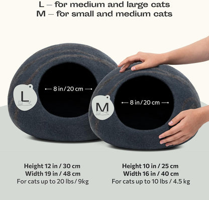 Premium Felt Cat Bed Cave - Handmade 100% Merino Wool Bed for Cats and Kittens, Cat (Large, Slate Grey)
