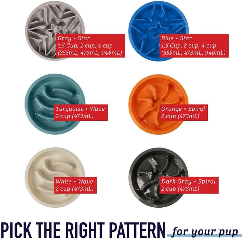 Slow Feeder Dog Bowls - 2 Cup, Puzzle Dog Food Bowl with Feeder Holes, Fits into Elevated Pet Feeders, Slow Eating for Large, Medium & Small Sized Breeds, Blue