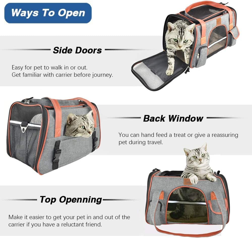 Pet Carrier for Cats and Small Dogs - Airline Approved Soft Sided, Ventilated Travel Carrier, Car Seat Safe