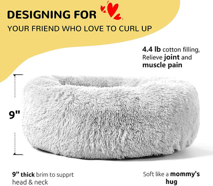Calming Donut Cuddler Dog Bed, round Fluffy Pet Bed for Large Dogs,Washable, Large, Gray, 30''